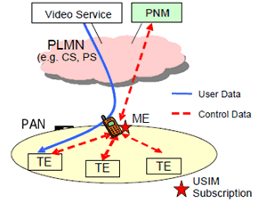 Copy of original 3GPP image for 3GPP TS 22.259, Fig. 7: Single network connection through PNE holding the (U)SIM of PAN