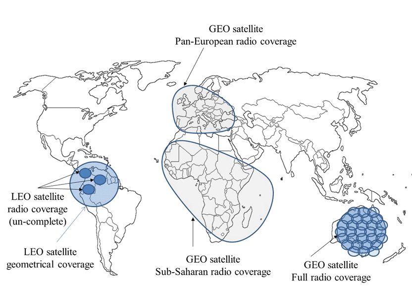 Copy of original 3GPP image for 3GPP TS 22.822, Figure A.6: Illustration of satellite radio-coverage