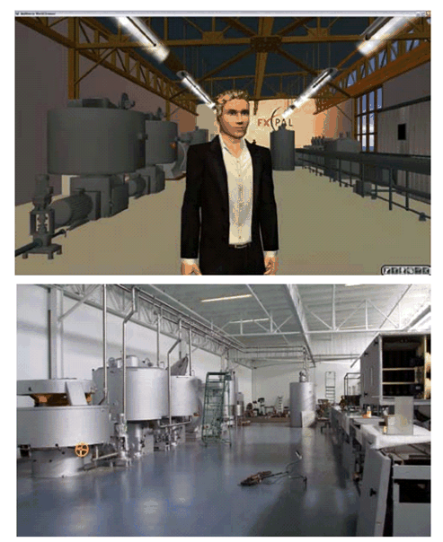Copy of original 3GPP image for 3GPP TS 22.847, Fig. 5.8.1-1: Virtual Factory and a photo of the real factory floor under construction [19].